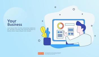 concept d'analyse numérique pour les études de marché, la stratégie marketing, l'audit et les finances. visualisation des données avec caractère, graphiques et statistiques pour la page de destination, la bannière, la présentation vecteur