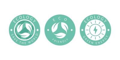 une ensemble de logos sur le thème de recyclage, écologie et zéro pollution. isolé sur blanc Contexte. vecteur illustration.
