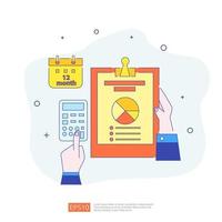 concept d'analyse numérique pour les études de marché, la stratégie marketing, l'audit et les finances. visualisation des données avec caractère, graphiques et statistiques pour la page de destination, la bannière, la présentation vecteur