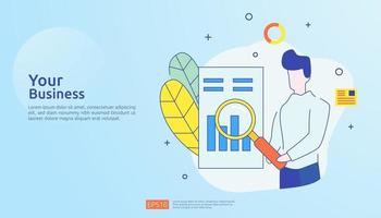 concept d'analyse numérique pour les études de marché, la stratégie marketing, l'audit et les finances. visualisation des données avec caractère, graphiques et statistiques pour la page de destination, la bannière, la présentation vecteur