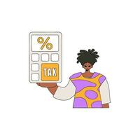 une bien habillé homme détient une calculatrice dans le sien main. impôt Paiement thème. vecteur