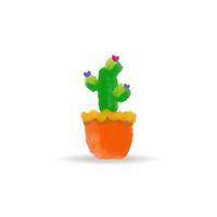 cactus de dessin animé isolé en illustration vectorielle de pot. clipart de cactus mignon pour carte de voeux, anniversaire, bannières Web, médias sociaux et imprimés vecteur