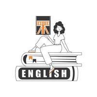 Anglais professeur. le concept de apprentissage Anglais. linéaire moderne style. isolé, vecteur illustration.