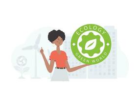 le concept de écologie et vert énergie. femme en portant éco logo dans sa mains. à la mode, branché style. vecteur. vecteur