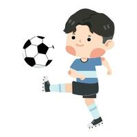 enfant garçon coups de pied Football dessin animé vecteur
