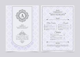 menu de restaurant blanc avec motif d'ornement vecteur