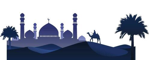 désert nuit mosquée silhouette sur blanc Contexte vecteur