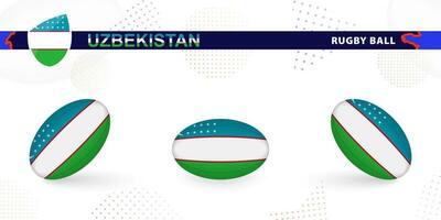 le rugby Balle ensemble avec le drapeau de Ouzbékistan dans divers angles sur abstrait Contexte. vecteur
