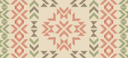 motif Noël ethnique Fait main magnifique ikat art. Noël Contexte. populaire broderie Noël modèle, géométrique art ornement imprimer. rouge, vert, blanc couleurs. flocon de neige, étoile, poinsettia conception. vecteur