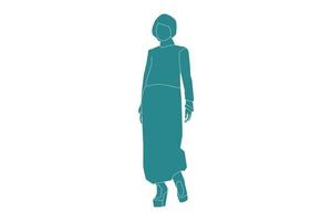 illustration vectorielle de femme musulmane marchant, style plat avec contour vecteur