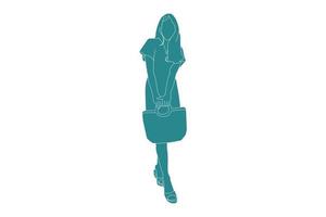 illustration vectorielle de jolie femme posant, style plat avec contour vecteur