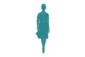 illustration vectorielle d'une femme élégante marchant sur le côté, style plat avec contour vecteur