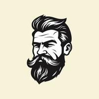 élégant coiffeur magasin logo avec une fringant homme avec une barbe et moustache. vecteur