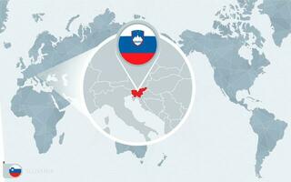 pacifique centré monde carte avec agrandie Slovénie. drapeau et carte de Slovénie. vecteur