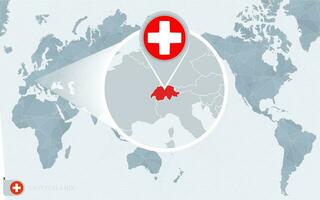 pacifique centré monde carte avec agrandie Suisse. drapeau et carte de Suisse. vecteur
