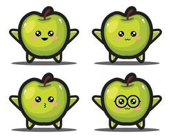 mignon pomme verte fruit kawaii design premium vecteur