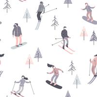 Illustration vectorielle des skieurs et des snowboarders. Modèle sans couture. vecteur