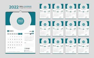 Modèle de calendrier mural 2022, planificateur d'affaires annuel de calendrier de calendrier, calendrier, calendrier d'événements, calendrier de bureau vecteur