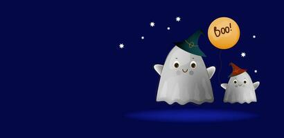 Halloween mignonne 3d dessin animé famille fantôme, kawaii main tiré vecteur illustration