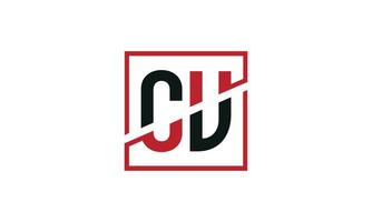 création de logo cu. conception initiale du monogramme du logo de la lettre cu en noir et rouge avec une forme carrée. vecteur pro