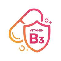 vitamine b3 pilule bouclier icône logo protection, médicament bruyère vecteur illustration