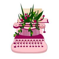 un vieux machine à écrire avec fleurs. objet sur une blanc Contexte. vecteur