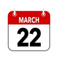 22 mars, calendrier Date icône sur blanc Contexte. vecteur
