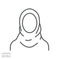 femmes hijab icône, saoudien arabe, dame, femme, Islam. magnifique musulman fille avatar. tête écharpe est aux femmes Vêtements logo. modifiable accident vasculaire cérébral. vecteur illustration. conception sur blanc Contexte. eps dix