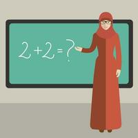 femme dans hijab. prof dans Salle de classe. plat vecteur illustration.