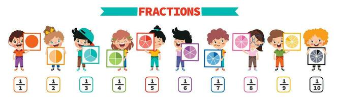 dessin animé des gamins apprentissage fractions matière vecteur