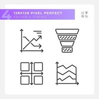 commercialisation graphiques linéaire Icônes ensemble. Ventes analyse. social médias. affaires stratégie. processus amélioration. personnalisable mince ligne symboles. isolé vecteur contour illustrations. modifiable accident vasculaire cérébral