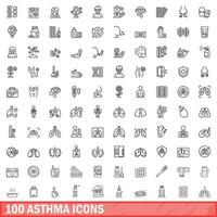 100 asthme Icônes ensemble, contour style vecteur