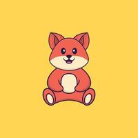 le renard mignon est assis. concept de dessin animé animal isolé. peut être utilisé pour un t-shirt, une carte de voeux, une carte d'invitation ou une mascotte. style cartoon plat vecteur