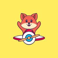 renard mignon volant dans un avion. concept de dessin animé animal isolé. peut être utilisé pour un t-shirt, une carte de voeux, une carte d'invitation ou une mascotte. style cartoon plat vecteur