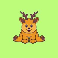 le cerf mignon est assis. concept de dessin animé animal isolé. peut être utilisé pour un t-shirt, une carte de voeux, une carte d'invitation ou une mascotte. style cartoon plat vecteur