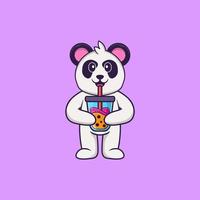 panda mignon buvant du thé au lait boba. concept de dessin animé animal isolé. peut être utilisé pour un t-shirt, une carte de voeux, une carte d'invitation ou une mascotte. style cartoon plat vecteur