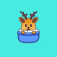 cerf mignon prenant un bain dans la baignoire. concept de dessin animé animal isolé. peut être utilisé pour un t-shirt, une carte de voeux, une carte d'invitation ou une mascotte. style cartoon plat vecteur