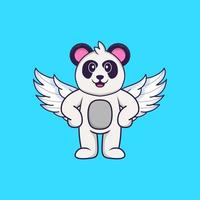 panda mignon utilisant des ailes. concept de dessin animé animal isolé. peut être utilisé pour un t-shirt, une carte de voeux, une carte d'invitation ou une mascotte. style cartoon plat vecteur