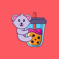 koala mignon buvant du thé au lait boba. concept de dessin animé animal isolé. peut être utilisé pour un t-shirt, une carte de voeux, une carte d'invitation ou une mascotte. style cartoon plat vecteur