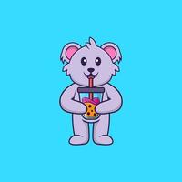 koala mignon buvant du thé au lait boba. concept de dessin animé animal isolé. peut être utilisé pour un t-shirt, une carte de voeux, une carte d'invitation ou une mascotte. style cartoon plat vecteur