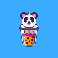 panda mignon buvant du thé au lait boba. concept de dessin animé animal isolé. peut être utilisé pour un t-shirt, une carte de voeux, une carte d'invitation ou une mascotte. style cartoon plat vecteur