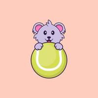 koala mignon jouant au tennis. concept de dessin animé animal isolé. peut être utilisé pour un t-shirt, une carte de voeux, une carte d'invitation ou une mascotte. style cartoon plat vecteur