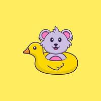 koala mignon avec bouée canard. concept de dessin animé animal isolé. peut être utilisé pour un t-shirt, une carte de voeux, une carte d'invitation ou une mascotte. style cartoon plat vecteur