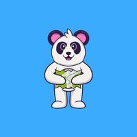 panda mignon tenant une carte. concept de dessin animé animal isolé. peut être utilisé pour un t-shirt, une carte de voeux, une carte d'invitation ou une mascotte. style cartoon plat vecteur