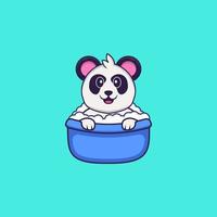 panda mignon prenant un bain dans la baignoire. concept de dessin animé animal isolé. peut être utilisé pour un t-shirt, une carte de voeux, une carte d'invitation ou une mascotte. style cartoon plat vecteur