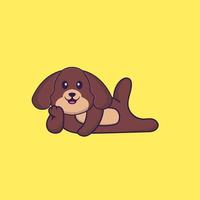 chien mignon couché. concept de dessin animé animal isolé. peut être utilisé pour un t-shirt, une carte de voeux, une carte d'invitation ou une mascotte. style cartoon plat vecteur