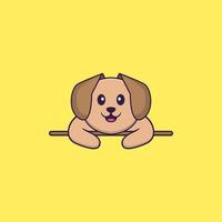 chien mignon couché. concept de dessin animé animal isolé. peut être utilisé pour un t-shirt, une carte de voeux, une carte d'invitation ou une mascotte. style cartoon plat vecteur