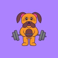 un chien mignon lève la barre. concept de dessin animé animal isolé. peut être utilisé pour un t-shirt, une carte de voeux, une carte d'invitation ou une mascotte. style cartoon plat vecteur