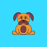 chien mignon est assis. concept de dessin animé animal isolé. peut être utilisé pour un t-shirt, une carte de voeux, une carte d'invitation ou une mascotte. style cartoon plat vecteur