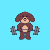 un chien mignon lève la barre. concept de dessin animé animal isolé. peut être utilisé pour un t-shirt, une carte de voeux, une carte d'invitation ou une mascotte. style cartoon plat vecteur